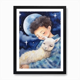 Boy With Baby Alpaca Art Print