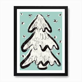 Christmas Tree And Snow (Mint) Art Print