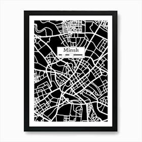 Map Of Minsk, Belarus — Hand-drawn map, vector black map Art Print