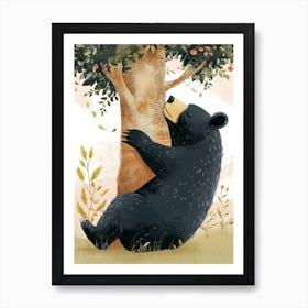 American Black Bear Scratching Its Back Against A Tree Storybook Illustration 4 Art Print