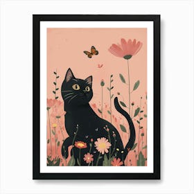 Black Cat In Flowers 1 Art Print