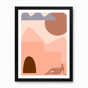 Sand Dunes. Woman and Desert - boho travel pastel vector minimalist Art Print