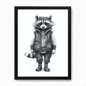 Raccoon Wearing Boots Illustration 1 Art Print