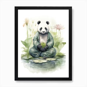 Panda Art Meditating Watercolour 4 Art Print