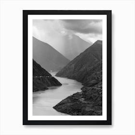 River In The Mountains, Black And White Art Print