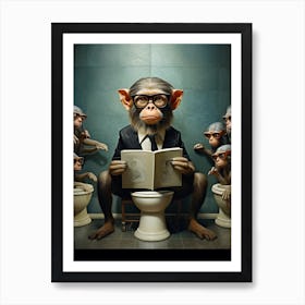 Monkeys Reading A Book Art Print