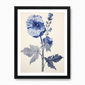 Blue Botanical Hollyhock 2 Art Print