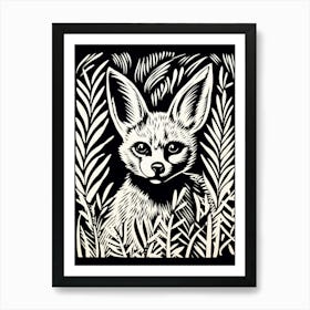Linocut Fox Illustration Black 14 Art Print