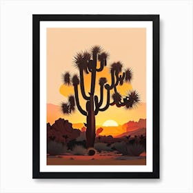 Joshua Tree At Dawn In Desert Retro Illustration (5) Art Print
