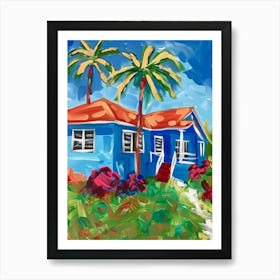 Blue House With Palm Trees 1 Art Print