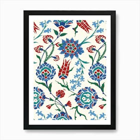 Turkish Floral Pattern - Iznik Turkish pattern, floral decor Art Print