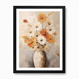 Gerbera, Autumn Fall Flowers Sitting In A White Vase, Farmhouse Style 4 Art Print