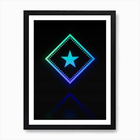 Neon Blue and Green Abstract Geometric Glyph on Black n.0217 Art Print