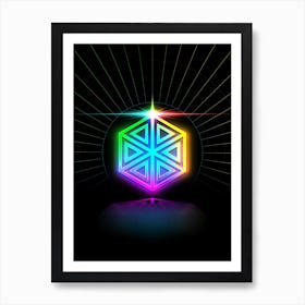 Neon Geometric Glyph in Candy Blue and Pink with Rainbow Sparkle on Black n.0293 Art Print