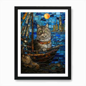 Mosaic Of A Cat On A Medieval Boat 2 Art Print