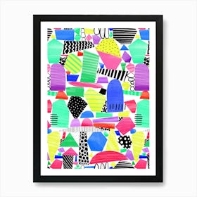 Retro Neon Rainbow Paper Cut Out and Doodle Mod Art Collage Art Print