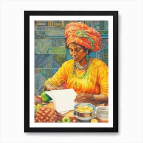 Afro Cooking Pencil Drawing Patchwork 2 Art Print