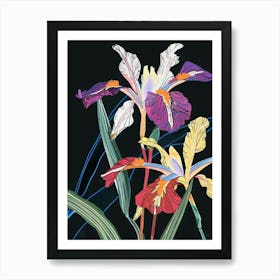 Neon Flowers On Black Iris 2 Poster