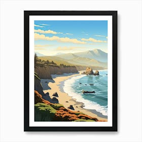 Big Sur California, Usa, Flat Illustration 3 Art Print