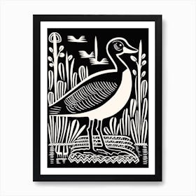 B&W Bird Linocut Goose 4 Art Print