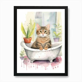 Egyptian Mau Cat In Bathtub Botanical Bathroom 5 Art Print