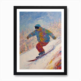 Snowboarding In The Style Of Monet 3 Art Print