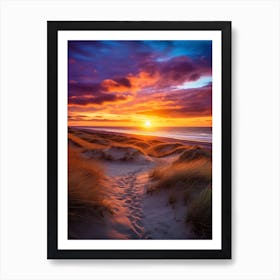 Formby Beach Merseyside With The Sun Set, Vibrant Painting 4 Art Print