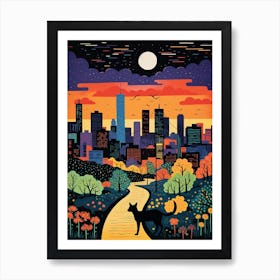 Beijing, China Skyline With A Cat 2 Art Print