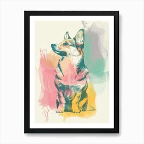 Corgi Pastel Rainbow Watercolour Illustration Art Print