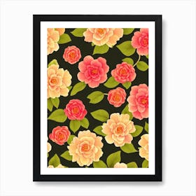 Camellia Repeat Retro Flower Affiche