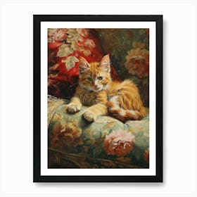 Kitten Resting On Rococo Inspired Sofa Art Print