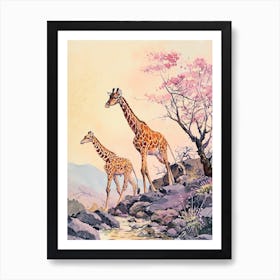 Lilac Giraffe Watercolour Style Illustration 11 Art Print