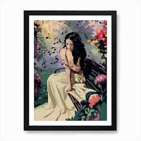 Girl With Music Notes 2 Art Print