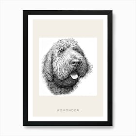 Komondor Dog Line Sketch 2 Poster Art Print