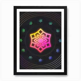 Neon Geometric Glyph in Pink and Yellow Circle Array on Black n.0141 Art Print