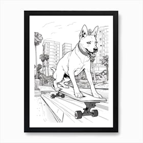 Basenji Dog Skateboarding Line Art 1 Art Print