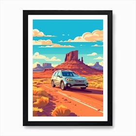 A Subaru Outback Car In Route 66 Flat Illustration 1 Affiche