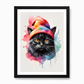 Black Cat In A Hat Art Print