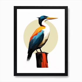 Colourful Geometric Bird Cormorant 1 Art Print