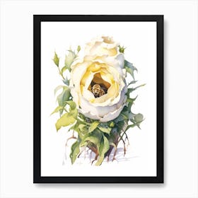 Beehive With Lisianthus Watercolour Illustration 2 Art Print