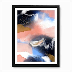 Blue Blush Gold Abstract Art Art Print