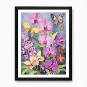 Orchids And Butterflies 1 Art Print