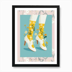 Step Into Spring White Floral Vintage Shoes 3 Art Print