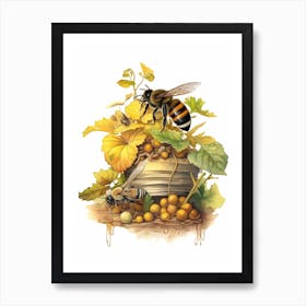 Western Bumble Bee Beehive Watercolour Illustration 4 Art Print