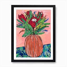 Protea Bouquet In Coconut Vase Art Print