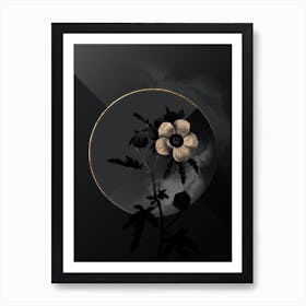 Shadowy Vintage Venice Mallow Botanical in Black and Gold n.0195 Art Print