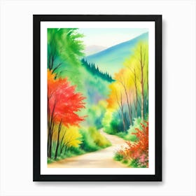 Watercolor Autumn Forest Road Art Print