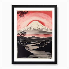 Mount Fuji Japan Linocut Illustration Style 2 Art Print