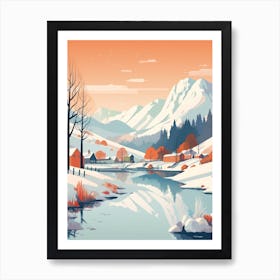 Vintage Winter Travel Illustration Lake District United Kingdom 4 Art Print