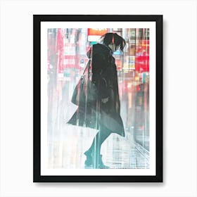 Girl Walking In The Rain Art Print